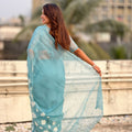 Sky Blue Organza Saree Floral Embroidery Border Party Wear Saree