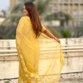Yellow Organza Saree Floral Embroidery Designer Blouse Party Wear Saree