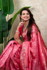 Pink Banarasi Silk Saree Rich Gold Zari Floral Design Contrast Red Pallu