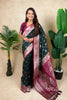 Dark Green Magenta Banarasi Silk Saree Zari Woven Floral Design