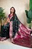Dark Green Magenta Banarasi Silk Saree Zari Woven Floral Design