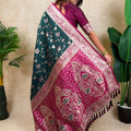 Dark Green Magenta Banarasi Silk Saree Zari Woven Floral Design