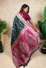 Dark Green Magenta Banarasi Silk Saree Zari Woven Floral Design