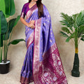 Lavender Magenta Banarasi Silk Saree Zari Floral Weaving Border