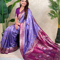 Lavender Magenta Banarasi Silk Saree Zari Floral Weaving Border