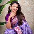 Lavender Magenta Banarasi Silk Saree Zari Floral Weaving Border