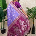 Lavender Magenta Banarasi Silk Saree Zari Floral Weaving Border