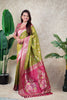 Olive Green Pink Banarasi Silk Saree Zari Floral Weaving Rich Contrast Pallu