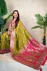 Olive Green Pink Banarasi Silk Saree Zari Floral Weaving Rich Contrast Pallu