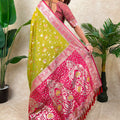 Olive Green Pink Banarasi Silk Saree Zari Floral Weaving Rich Contrast Pallu