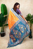Orange Teal Blue Banarasi Silk Saree Zari Floral Weaving Border