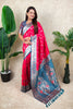 Pink Banarasi Silk Saree with Blue Zari Border Floral Weaving Saree