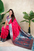 Pink Banarasi Silk Saree with Blue Zari Border Floral Weaving Saree