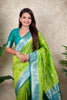 Green Banarasi Silk Saree with Blue Zari Border Floral Weaving Saree