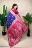 Navy Blue Banarasi Silk Saree Pink Zari Border Floral Weaving Saree