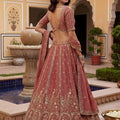 Elegant Peach Fendy Organza Silk Embroidered Wedding Wear Lehenga Choli with Dupatta
