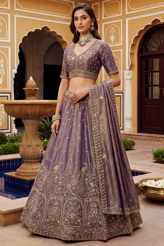 Trendy Purple Fendy Organza Silk Embroidered Wedding Wear Lehenga Choli with Dupatta