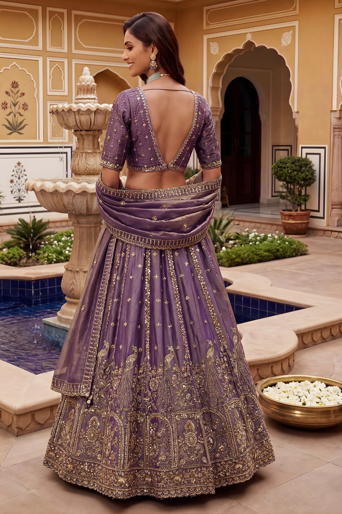 Trendy Purple Fendy Organza Silk Embroidered Wedding Wear Lehenga Choli with Dupatta