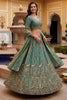 Stunning Teal Green Fendy Organza Silk Embroidered Wedding Wear Lehenga Choli with Dupatta