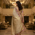 Gold Silk Saree Floral Embroidery Border Designer Party Wear Saree