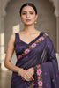 Purple Silk Saree Floral Embroidered Border Designer Party Wear Saree