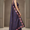 Purple Silk Saree Floral Embroidered Border Designer Party Wear Saree