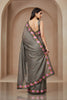 Grey Silk Saree Floral Embroidered Border Designer Party Wear