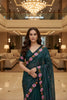 Teal Green Silk Saree Floral Embroidered Border Designer Party Wear
