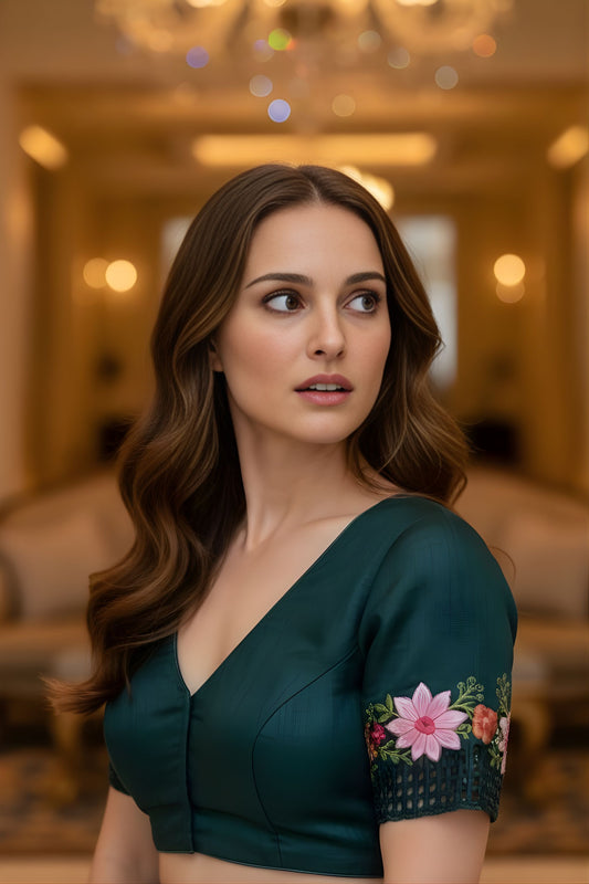 Teal Green Silk Saree Floral Embroidered Border Designer Party Wear