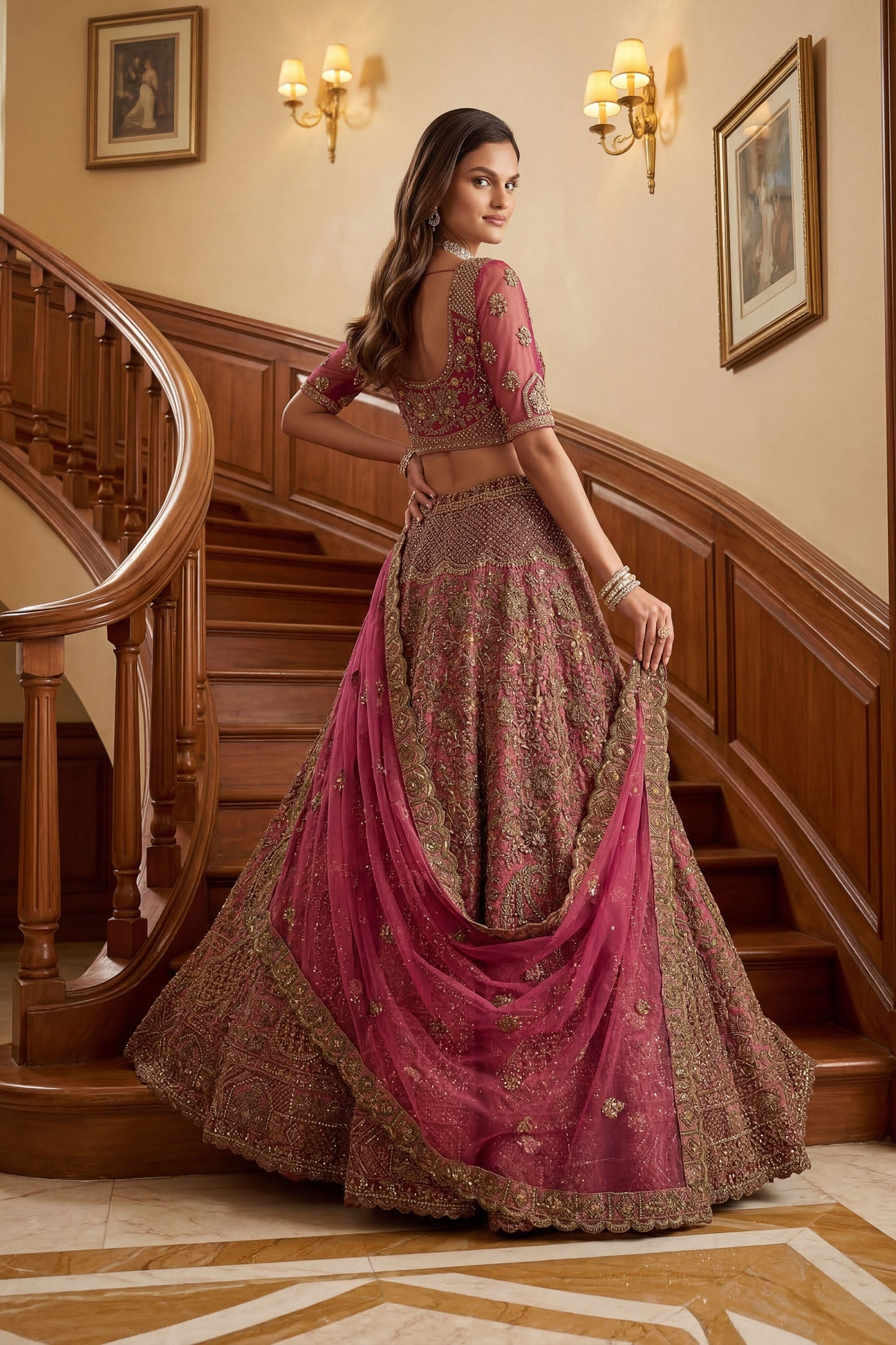 Wonderful Rani Pink Embroidered Wedding Wear Lehenga Choli with Net Dupatta