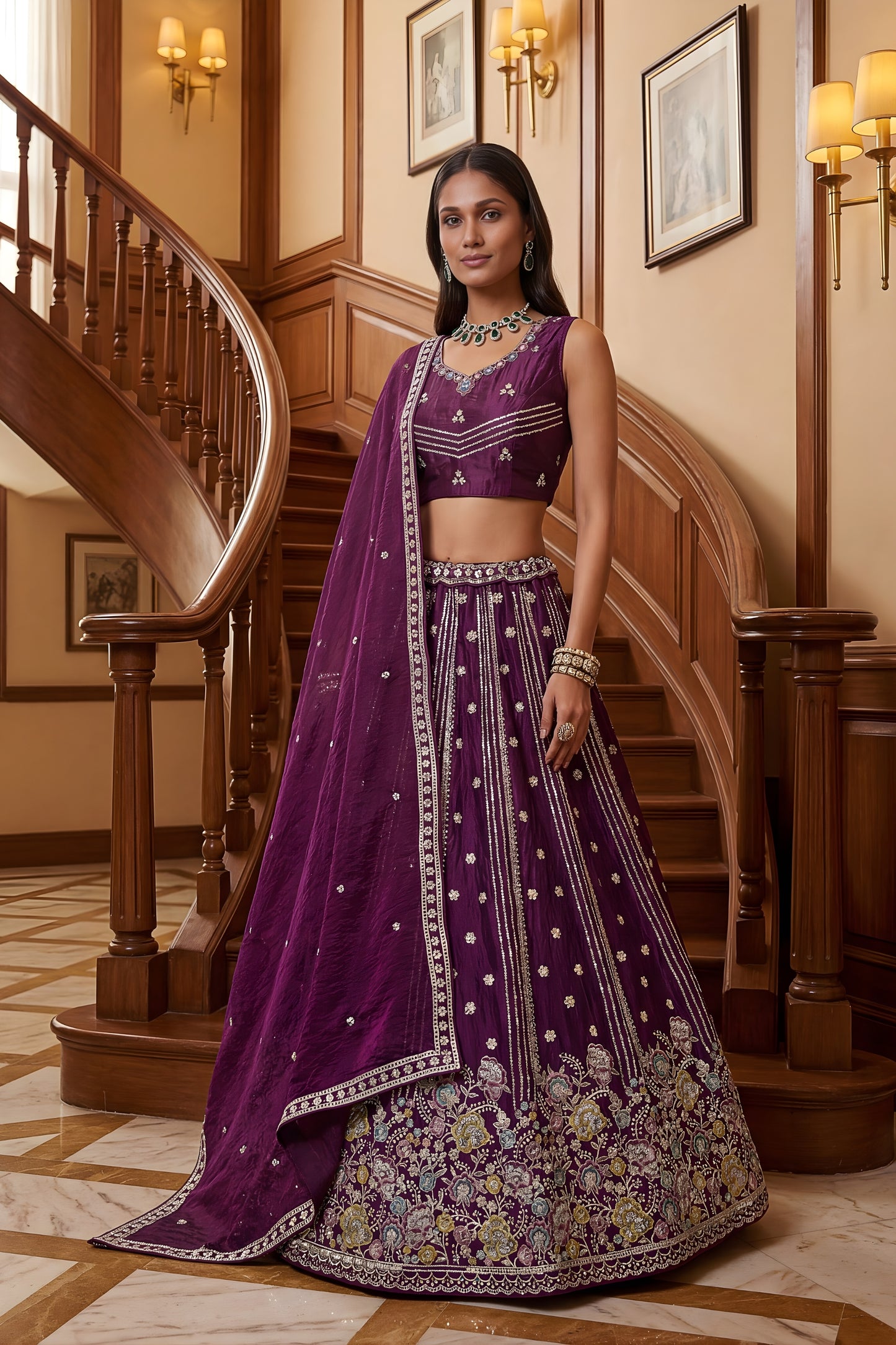 Stunning Purple Fendy Organza Silk Embroidered Wedding Wear Lehenga Choli with Dupatta