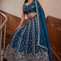 Beautiful Teal Blue Fendy Organza Silk Embroidered Wedding Wear Lehenga Choli with Dupatta