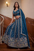 Beautiful Teal Blue Fendy Organza Silk Embroidered Wedding Wear Lehenga Choli with Dupatta