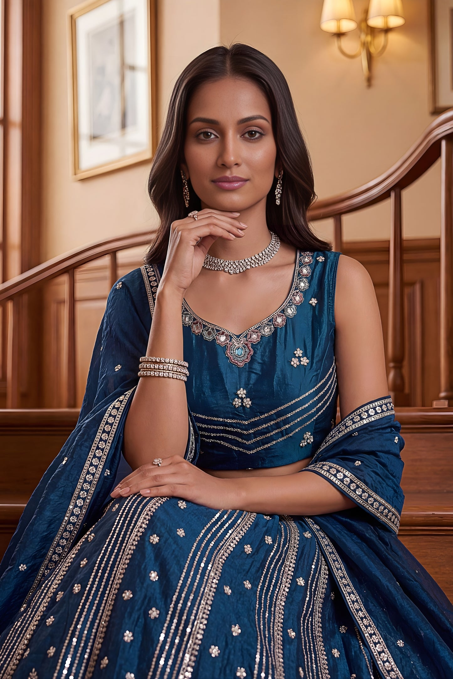 Beautiful Teal Blue Fendy Organza Silk Embroidered Wedding Wear Lehenga Choli with Dupatta