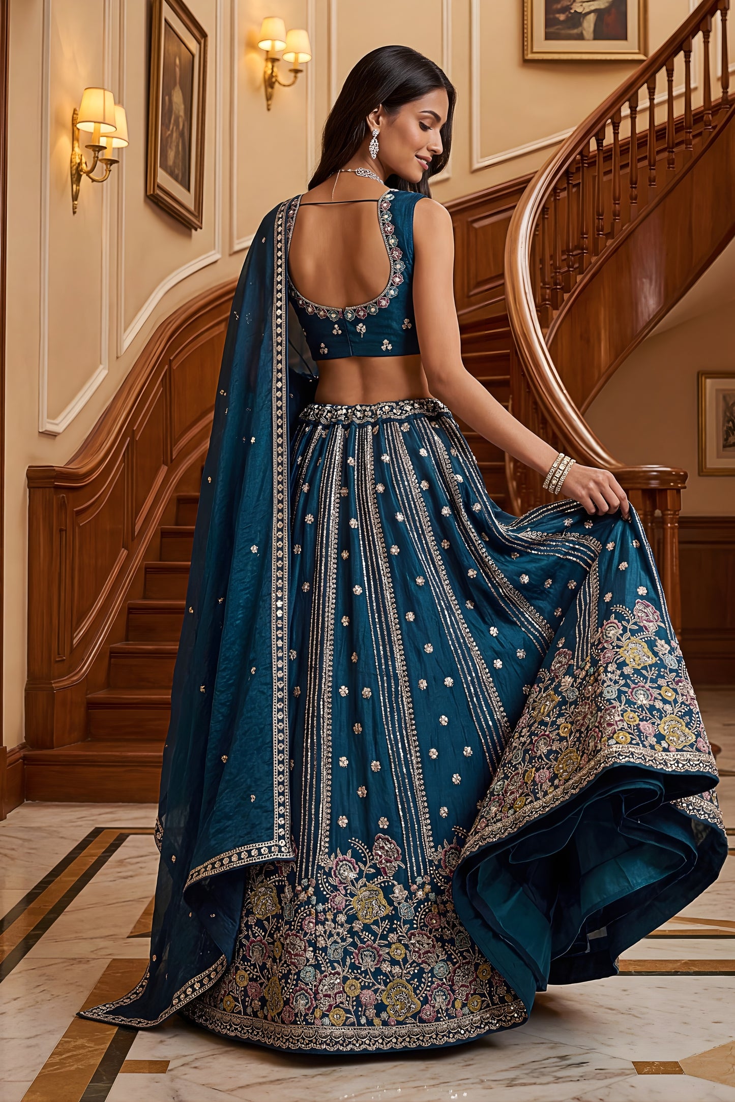 Beautiful Teal Blue Fendy Organza Silk Embroidered Wedding Wear Lehenga Choli with Dupatta