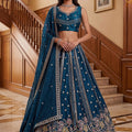 Beautiful Teal Blue Fendy Organza Silk Embroidered Wedding Wear Lehenga Choli with Dupatta