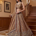 Stylish Brown Fendy Organza Silk Embroidered Wedding Wear Lehenga Choli with Dupatta