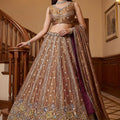 Stylish Brown Fendy Organza Silk Embroidered Wedding Wear Lehenga Choli with Dupatta