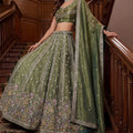 Wonderful Olive Green Fendy Organza Silk Embroidered Wedding Wear Lehenga Choli with Dupatta