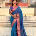 Royal Blue Silk Saree with Rich Pink Gold Zari Border Traditional Saree
