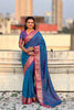 Royal Blue Silk Saree with Rich Pink Gold Zari Border Traditional Saree