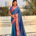 Royal Blue Silk Saree with Rich Pink Gold Zari Border Traditional Saree