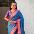 Royal Blue Silk Saree with Rich Pink Gold Zari Border Traditional Saree