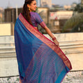 Royal Blue Silk Saree with Rich Pink Gold Zari Border Traditional Saree