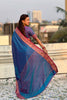 Royal Blue Silk Saree with Rich Pink Gold Zari Border Traditional Saree