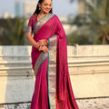 Rani Pink Silk Saree Rich Gold Zari Border Traditional Saree