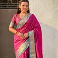 Rani Pink Silk Saree Rich Gold Zari Border Traditional Saree