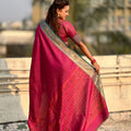 Rani Pink Silk Saree Rich Gold Zari Border Traditional Saree