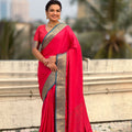 Bright Red Silk Saree Gold Zari Border Traditional Saree