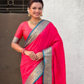 Bright Red Silk Saree Gold Zari Border Traditional Saree